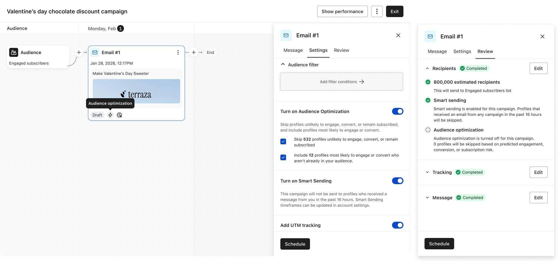 Audience Optimization applied indicator on the message