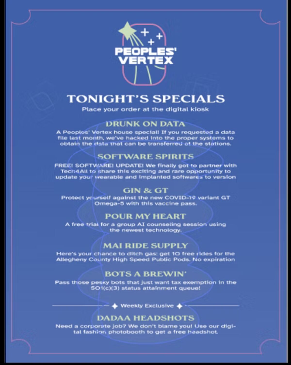 Menu of services, physical